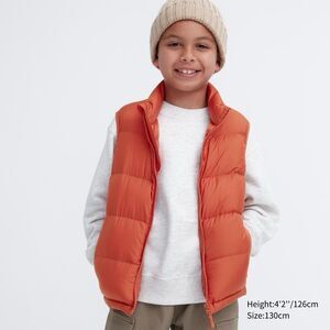 UNIQLO Quilted Puffer Vest Kids 3-4Y Orange Ultra Light Packable Full Zip New